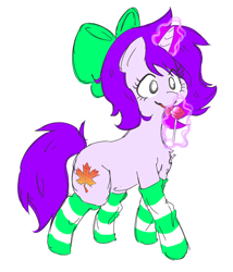 Size: 1652x1929 | Tagged: safe, artist:doodlegamertj, oc, oc:mable syrup, pony, unicorn, blind, bow, candy, clothes, female, food, lollipop, mare, socks, solo, striped socks