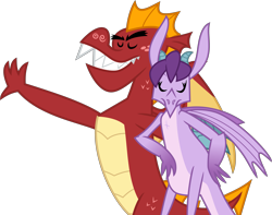 Size: 5073x4000 | Tagged: safe, artist:melisareb, garble, prominence, dragon, gauntlet of fire, .svg available, absurd resolution, dragoness, duo, eyes closed, female, garbinence, inkscape, male, out of context, shipping, simple background, straight, teeth, transparent background, vector