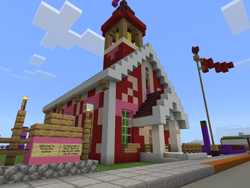 Size: 2048x1536 | Tagged: safe, artist:topsangtheman, topsangtheman's minecraft server, flag, game screencap, minecraft, no pony, ponyville schoolhouse