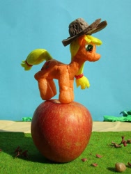 Size: 1024x1365 | Tagged: safe, alternate version, artist:malte279, derpibooru import, applejack, earth pony, pony, apple, craft, food, hat, sculpture, starch foam