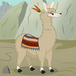 Size: 2500x2500 | Tagged: safe, artist:pizzamovies, oc, oc only, oc:el grand mullido, alpaca, blanket, cloven hooves, feather, jewelry, male, necklace, solo