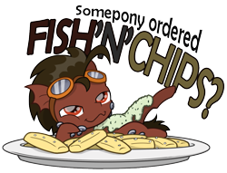 Size: 1061x810 | Tagged: safe, artist:ravenpuff, oc, oc:clear skies, kelpie, fish and chips, simple background, solo, transparent background