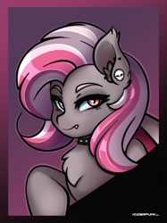 Size: 1024x1372 | Tagged: safe, artist:ciderpunk, oc, oc:miabat, bat pony, pony, choker, commission, ear piercing, earring, jewelry, piercing