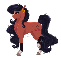 Size: 1316x1254 | Tagged: source needed, safe, artist:inyah, oc, oc only, oc:cherry, earth pony, pony, ear piercing, earring, female, jewelry, mare, piercing, simple background, solo, transparent background