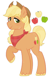 Size: 1355x1989 | Tagged: safe, artist:bubaiuv, derpibooru import, applejack, earth pony, pony, alternate design, neckerchief, raised hoof, scar, simple background, solo, transparent background, unshorn fetlocks