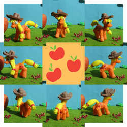 Size: 1024x1023 | Tagged: safe, alternate version, artist:malte279, derpibooru import, applejack, earth pony, pony, apple, collage, craft, food, hat, sculpture, starch foam