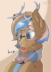 Size: 1986x2800 | Tagged: safe, artist:naviboy, artist:telegram, oc, deer, :p, bust, cute, portrait, tongue out