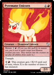 Size: 375x523 | Tagged: safe, edit, twilight sparkle, unicorn twilight, unicorn, feeling pinkie keen, angry, ccg, female, fire, magic the gathering, rapidash twilight, solo, trading card, trading card edit