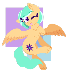 Size: 3500x3500 | Tagged: safe, artist:fannytastical, oc, oc only, oc:mango foalix, pegasus, pony, looking at you, one eye closed, shapes, simple background, solo, tongue out, transparent background, wink