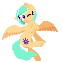 Size: 3500x3500 | Tagged: safe, artist:fannytastical, oc, oc only, oc:mango foalix, pegasus, pony, looking at you, one eye closed, simple background, solo, tongue out, transparent background, wink