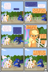 Size: 1920x2854 | Tagged: safe, artist:gutovi, derpibooru import, applejack, fluttershy, princess celestia, princess luna, alicorn, earth pony, pegasus, pony, comic:why me!?, alternate ending, alternate hairstyle, applelestia, comic, female, freckles, implied group sex, implied sex, implied threesome, lesbian, missing accessory, pigtails, shipping, sweet apple acres