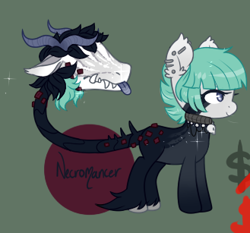 Size: 329x307 | Tagged: safe, artist:glitterring, oc, oc only, monster pony, original species, plant pony, augmented tail, collar, cow plant pony, ear fluff, ear piercing, fangs, hoof fluff, horn, piercing, plant, tongue out