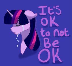 Size: 2277x2096 | Tagged: safe, artist:lightningchaserarts, twilight sparkle, pony, unicorn, affirmation, crying, eyes closed, female, mare, melancholy, ok, sad, slogan, solidarity, solo, sparkle