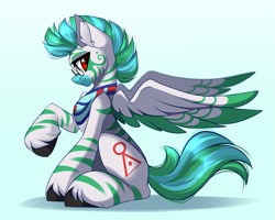 Size: 4165x3333 | Tagged: safe, artist:airiniblock, oc, oc only, oc:kilani, pegasus, pony, zebra, glasses, male, sitting, solo, stallion, wings, zebra oc, zebrasus