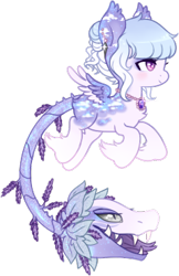 Size: 240x371 | Tagged: safe, artist:glitterring, oc, oc only, oc:lavender dreams, monster pony, original species, plant pony, augmented tail, cow plant pony, ear fluff, fangs, forked tongue, hoof fluff, jewelry, necklace, open mouth, pearl necklace, plant, simple background, slit eyes, smiling, tongue out, transparent background, wings