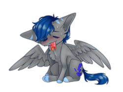 Size: 2502x1860 | Tagged: safe, artist:honeybbear, oc, oc:electro blue, pegasus, pony, chibi, food, male, popsicle, simple background, solo, stallion, transparent background