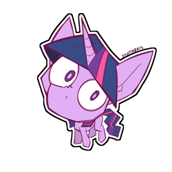 Size: 1000x1000 | Tagged: safe, twilight sparkle, unicorn, big ears, big eyes, cute, female, outline, simple background, solo, sticker, transparent background