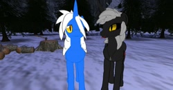 Size: 1280x670 | Tagged: safe, artist:somashield, oc, oc only, oc:snyx, oc:soma, earth pony, pony, unicorn, 3d, fangs, horn, second life