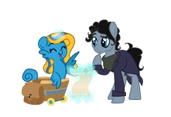 Size: 1152x792 | Tagged: safe, artist:zoidledoidle, oc, earth pony, pony, sea pony, bag, bucket, crossover, happy, magic, ponified, saddle bag, scroll, sherlock, sherlock holmes, simple background, smiling, transparent background