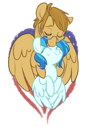 Size: 648x864 | Tagged: safe, artist:zoidledoidle, oc, oc only, pegasus, pony, cuddling, female, glasses, happy, male, simple background, smiling, straight, transparent background