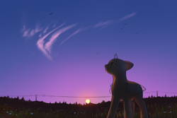 Size: 3000x2000 | Tagged: safe, artist:klooda, pony, advertisement, calm, commission, detailed, detailed background, evening, field, flower, full body, grass, grass field, power line, realistic, sky, smiling, solo, summer, sunset, your character here