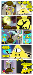 Size: 868x1959 | Tagged: safe, artist:dziadek1990, edit, edited screencap, screencap, discord, bad joke, bad pun, bill cipher, comic, conversation, crossover, dialogue, gravity falls, lightbulb, magic, pun, requested art, screencap comic, text, visual pun