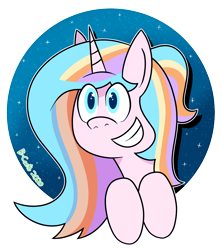 Size: 1600x1800 | Tagged: safe, artist:b-cacto, oc, oc only, oc:oofy colorful, eye clipping through hair, horn, ponytail, simple background, smiling, solo, stars, transparent background, wingding eyes