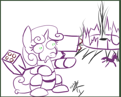 Size: 1042x834 | Tagged: safe, artist:kylami, sweetie belle, sweetie bot, robot, blown up, doodle, simple background, solo, white background