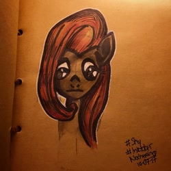 Size: 720x720 | Tagged: safe, artist:no.chewing, derpibooru import, fluttershy, pegasus, pony, bust, inktober, inktober 2017, signature, solo, traditional art