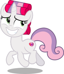 Size: 1753x2006 | Tagged: safe, artist:chrzanek97, artist:claritea, artist:kooner-cz, edit, editor:slayerbvc, sweetie belle, unicorn, female, filly, grin, hair curlers, looking back, nervous, nervous grin, sheepish grin, simple background, smiling, solo, transparent background, vector, vector edit