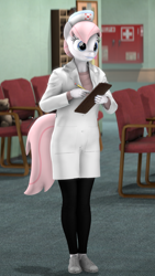 Size: 1080x1920 | Tagged: safe, artist:spinostud, nurse redheart, anthro, earth pony, 3d, clipboard, clothes, female, hat, hospital, mare, nurse, nurse hat, solo, source filmmaker