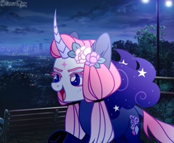 Size: 1920x1575 | Tagged: safe, artist:dianamur, oc, pony, unicorn, curved horn, female, horn, mare, night, solo