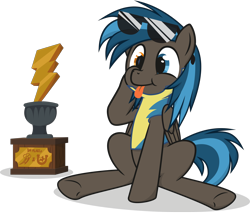 Size: 2000x1709 | Tagged: safe, artist:le-23, oc, oc:going lucky, pegasus, clothes, heterochromia, male, simple background, solo, stallion, sunglasses, tongue out, transparent background, trophy, uniform, wonderbolt trainee uniform