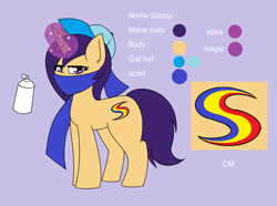 Size: 2260x1680 | Tagged: safe, artist:pencil bolt, oc, oc:gassy, pony, unicorn, female, hat, solo, spray paint