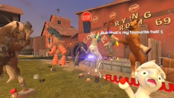 Size: 1280x720 | Tagged: safe, artist:horsesplease, double diamond, horse, robot, unicorn, 3d, angry, epona, fuuuuuu, giddyup buttercup, gmod, hat, mudsdale, pokémon, the legend of zelda, vulgar