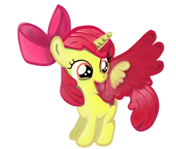 Size: 2054x1742 | Tagged: safe, artist:secury, apple bloom, alicorn, alicornified, bloomicorn, colored, excited, race swap, red wings, simple background