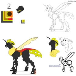 Size: 1280x1280 | Tagged: safe, artist:anelaponela, oc, changeling, changeling queen, changeling queen oc, female, redesign, reference sheet, yellow changeling