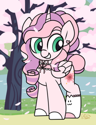 Size: 3000x3900 | Tagged: safe, artist:coaldustthestrange, oc, oc:saku, cherry blossoms, clothes, cute, flower, flower blossom, socks