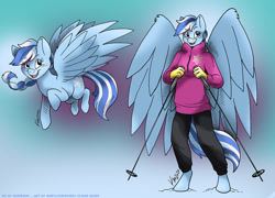 Size: 1200x863 | Tagged: safe, artist:kaemantis, oc, oc only, oc:snow chaser, anthro, pegasus, pony, unguligrade anthro, clothes, female, jacket, mare, solo