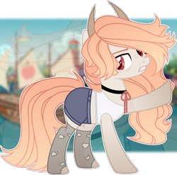 Size: 2604x2573 | Tagged: safe, artist:lazuli, artist:rerorir, oc, oc only, earth pony, pony, base used, boat, clothes, female, horns, mare, seaward shoals, solo, zoom layer