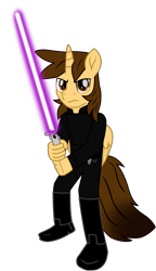 Size: 7043x12247 | Tagged: safe, artist:ejlightning007arts, oc, oc only, oc:ej, alicorn, anthro, alicorn oc, angry, anthro oc, clothes, costume, crossover, horn, jedi, lightsaber, male, simple background, stallion, star wars, transparent background, vector, weapon, wings