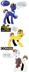 Size: 1812x4442 | Tagged: safe, artist:3-gon, artist:draw3, earth pony, pony, clothes, comedian, conan o'brien, logo, male, nbc, necktie, ponified, simple background, tbs, television, white background