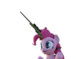 Size: 1600x1200 | Tagged: safe, artist:marcelexe, derpibooru import, pinkie pie, earth pony, pony, 3d, blender, gun, rifle, simple background, sniper rifle, solo, transparent background, wat, weapon