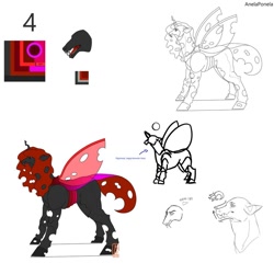 Size: 1024x1024 | Tagged: safe, artist:anelaponela, oc, changeling, changeling queen, changeling queen oc, female, red changeling, redesign, reference sheet