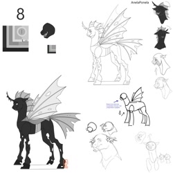 Size: 1024x1024 | Tagged: safe, artist:anelaponela, oc, changeling, changeling queen, changeling queen oc, female, redesign, reference sheet, white changeling