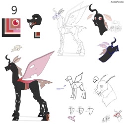 Size: 1024x1024 | Tagged: safe, artist:anelaponela, oc, changeling, changeling queen, changeling queen oc, female, pink changeling, redesign, reference sheet