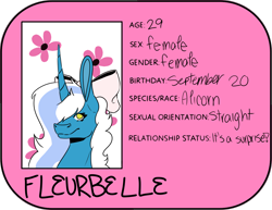 Size: 1102x852 | Tagged: safe, artist:iamwolfie-bell, oc, oc:fleurbelle, alicorn, alicorn oc, bow, female, flower, golden eyes, hair bow, horn, mare, smiling, wings