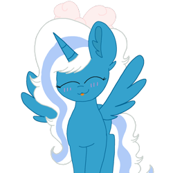 Size: 1280x1280 | Tagged: safe, artist:circuspaparazzi5678, oc, oc:fleurbelle, alicorn, :p, adorabelle, alicorn oc, blushing, bow, cute, ear fluff, eyes closed, hair bow, horn, simple background, tongue out, transparent background, wings