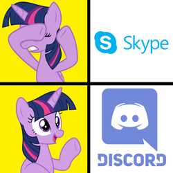 Size: 1300x1300 | Tagged: safe, twilight sparkle, twilight sparkle (alicorn), alicorn, discord (program), hotline bling, meme, skype