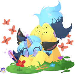 Size: 1956x1922 | Tagged: safe, artist:drawtheuniverse, oc, oc only, butterfly, unicorn, flower, lineless, pencil, simple background, solo, transparent background